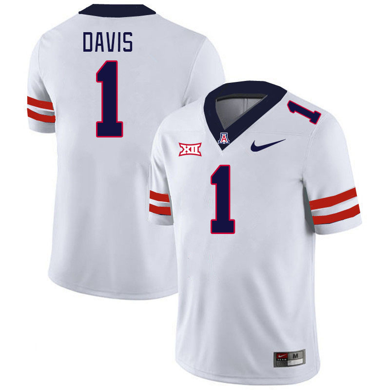 Men #1 Tacario Davis Arizona Wildcats Big 12 Conference College Football Jerseys Stitched-White